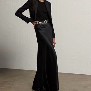 Vintage Tadashi Shoji Black Satin Formal Evening Maxi Skirt A-Line Size 10 Gala